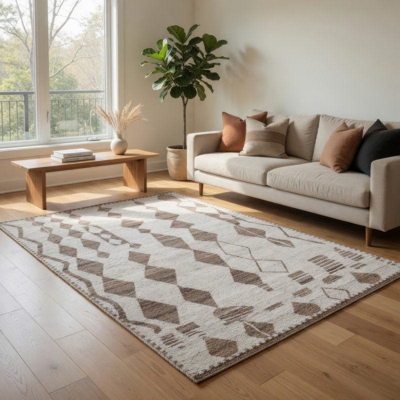 Tapis Betty, motif géométrique, polyester brun beige, Rectangle de 10 pi x 14 pi
