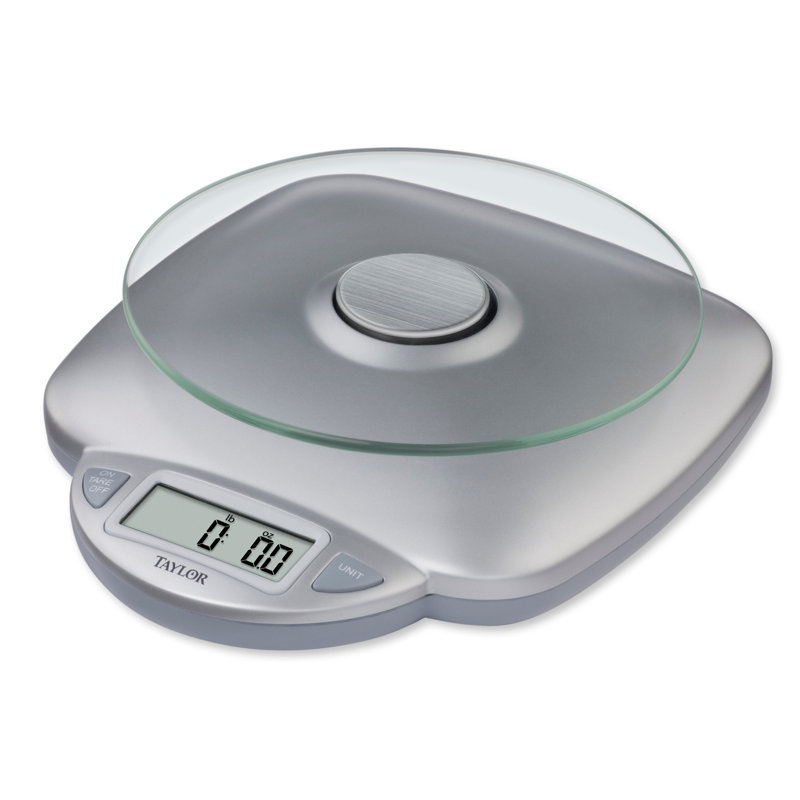 Taylor 11lb Silver Glass Platform Digital Kitchen Scale with LCD Display
