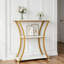 Console rustique à 3 niveaux avec tablettes ouvertes, table d'entrée étroite avec structure en métal incurvée, table de canapé mince pour le couloir du salon ou du vestibule, marbre blanc doré