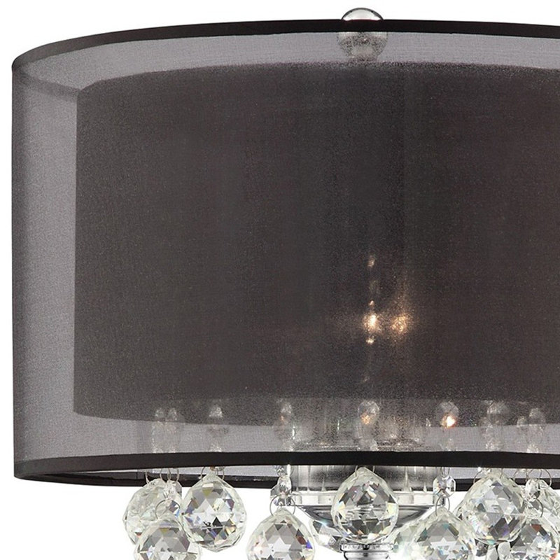 Lampe de table haute 30 "Venelle" Moiselle ", accents argent et cristal, abat-jour argenté, Noir