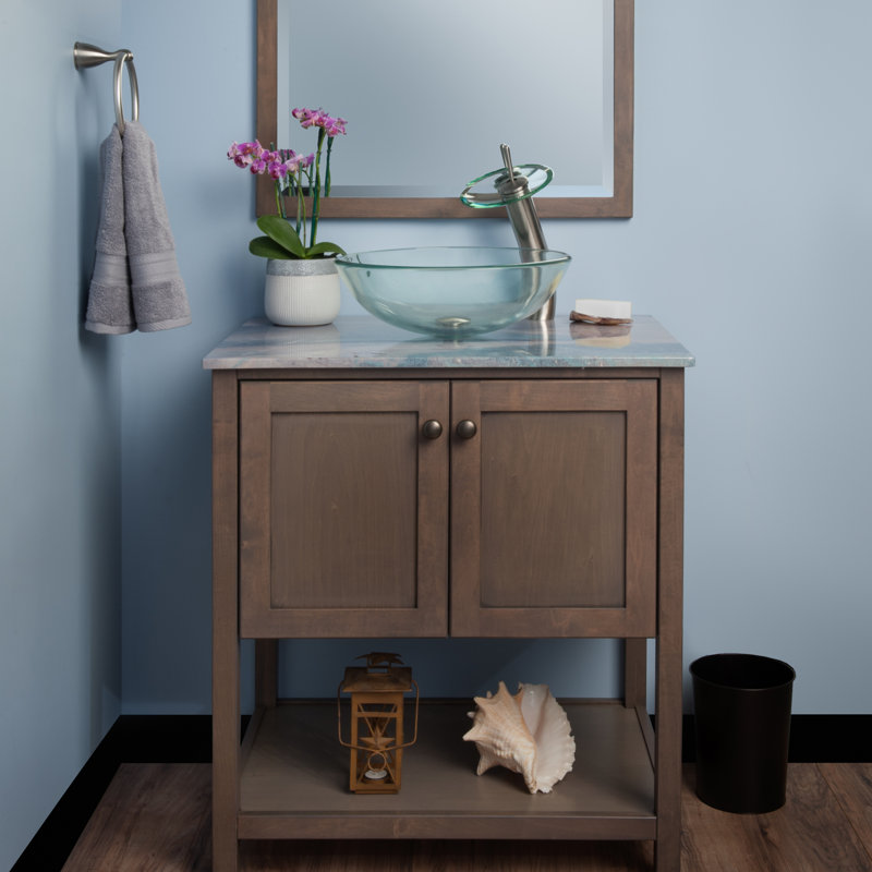 Novatto 16.5'' Clear Glass Circular Bathroom Sink, Brushed Nickel