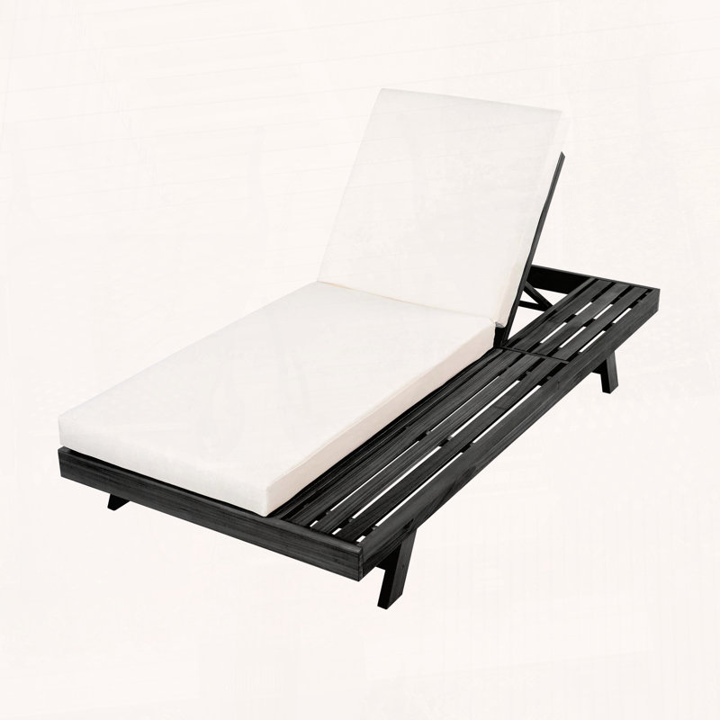 Chaise longue, fauteuil inclinable d'extérieur en bois d'acacia avec coussin résistant à l'eau de 4 pouces, Noir