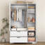 Armoire 4 portes avec miroir, armoire à DEL avec portes et 2 tiroirs-306918407