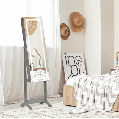 Organisateur de bijoux sur pied avec lumière DEL - Miroir pleine longueur verrouillable, 4 angles réglables 