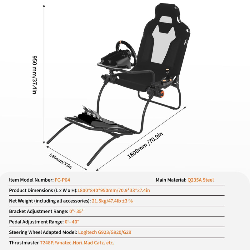 Support de volant de course, cockpit de simulateur de course pliable pour g923 / g920 / g29, support de volant et pédale réglable en angle, cockpit de Sim Racing