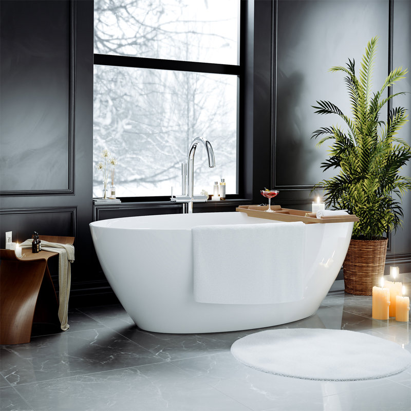 Empava 71 In. X 35.5 In. Freestanding Flat Bottom Bath Tub Oval Soaking Bathtub With Center Drain In White