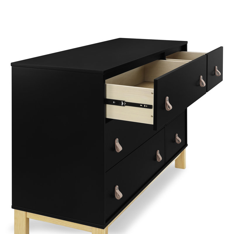 Commode à 6 tiroirs babyGap par Delta Children avec poignées en cuir et tiroirs emboîtables, Noir, naturel