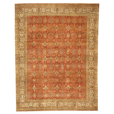 Tapis rouille et bleu clair de haute qualité noué à la main
