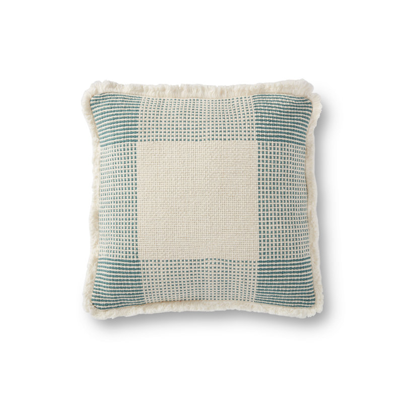 Plaid Cotton Blend Pillow Cover, Natural/Green
