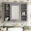 Armoire murale de salle de bain avec miroir, 35 po x 27,5 po, gris, poignée rétro, style moderne encastré, tablettes réglables