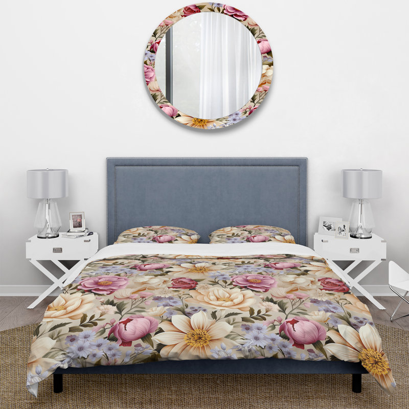 Ensemble de housse de couette Spring Bouquet, Housse de couette pour grand lit et 2 taies décor