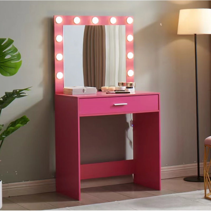 Bureau de coiffeuse avec miroir et lumières, coiffeuse avec grand tiroir, commode de rangement à 1 niveau et 3 modes d'éclairage à luminosité réglable