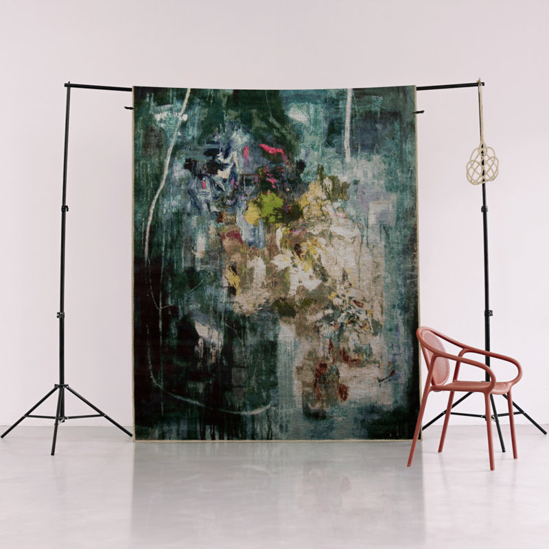 Green Themed Multicolored Abstract Patterned Modern Decorative Carpet, Runner 2'8" x 6'7"