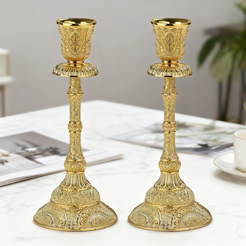 Vintage Taper Candle Holders Set Of 2, Elegant Floral Carved Candlestick Holders For Dining Table Centerpieces, Wedding, Home Decoration