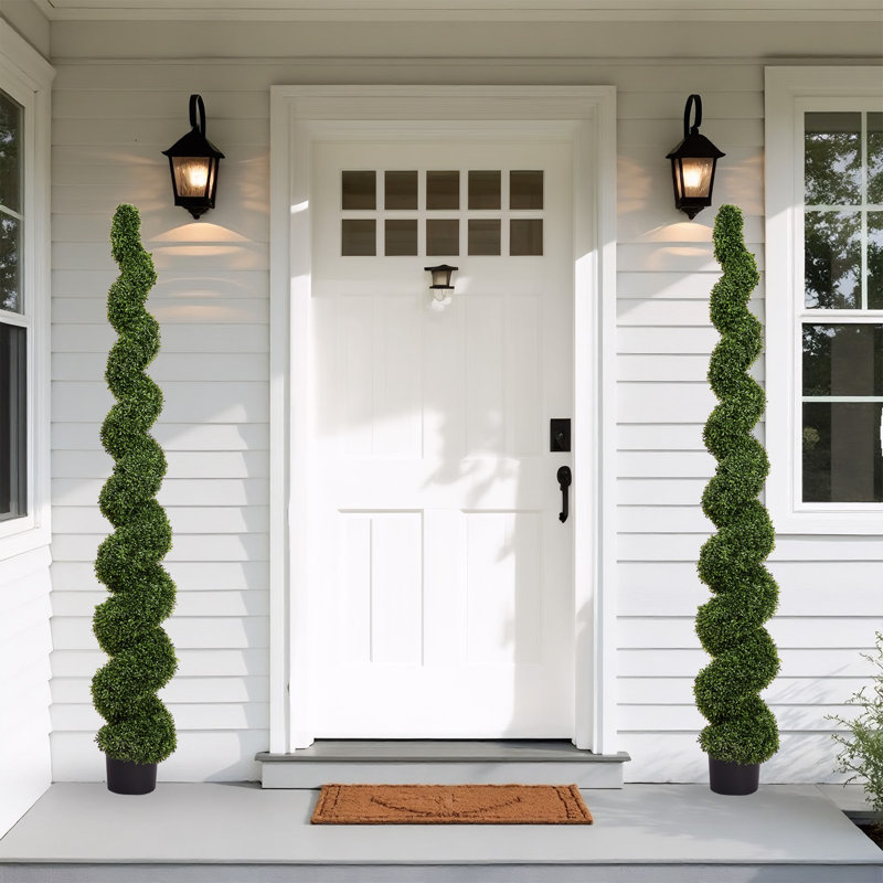 Artificial Potted Spiral Green Boxwood Topiary, 82.7" H x 13" W x 13" D