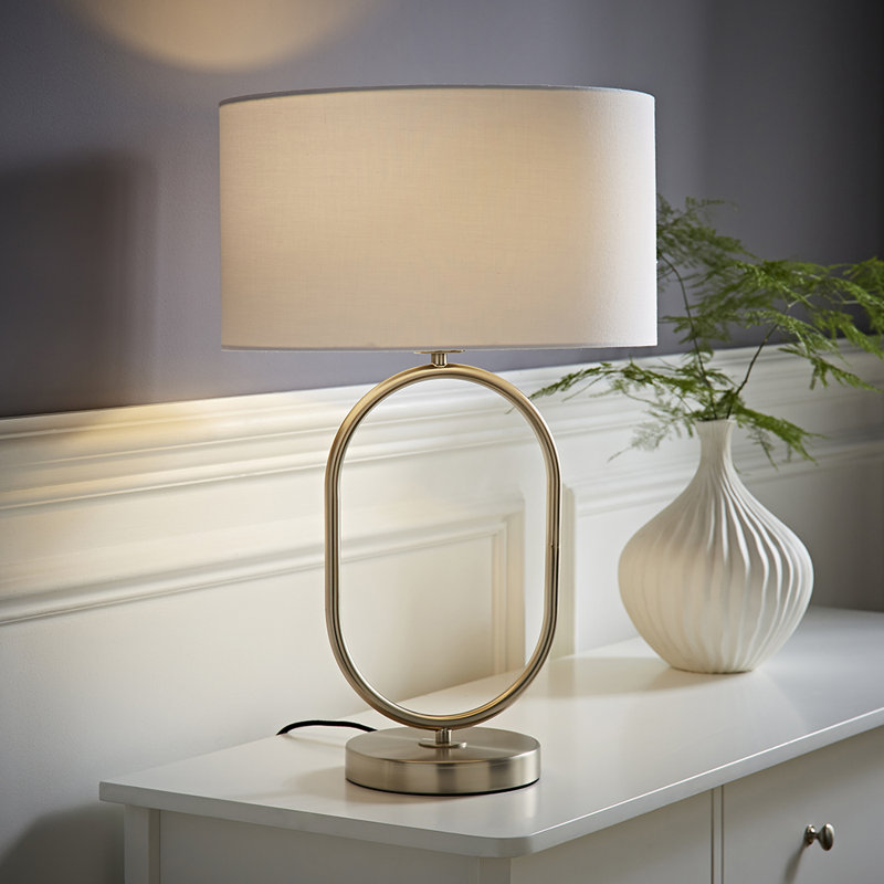 Demetry Metal Table Lamp, Cotton / Cotton Blend, Silver, White