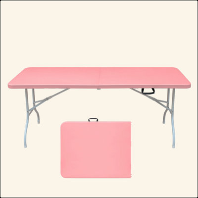 6Ft Pink Folding Table, Portable Plastic Table For Camping, Picnics, Parties, High Load Bearing Foldable Table