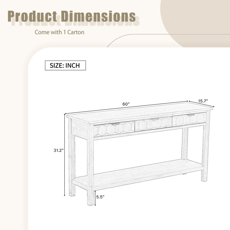 Fir Veneer Entry Way Table, Modern Console Table With3 Drawers & Solid Legs, Blue