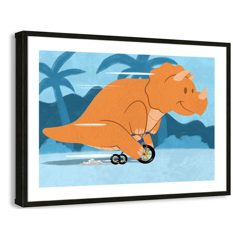 «Riding Dino 2», impression sur papier, H 24,5 po x l 34,5 po x P 1,18 po, Encadré de boîte noir