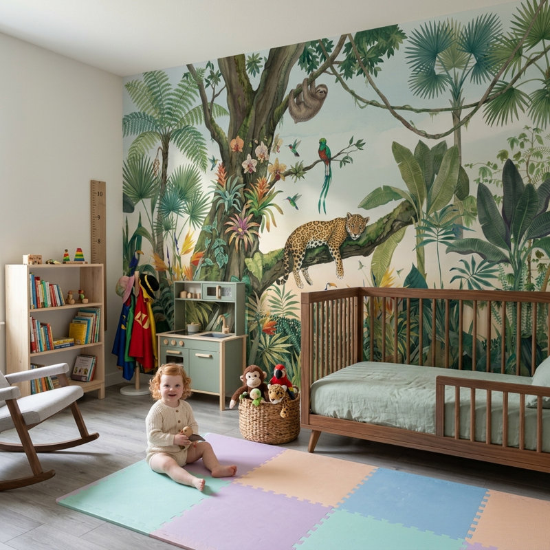 Papier peint léopard forêt tropicale, Non tissé, 160 po x 108 po