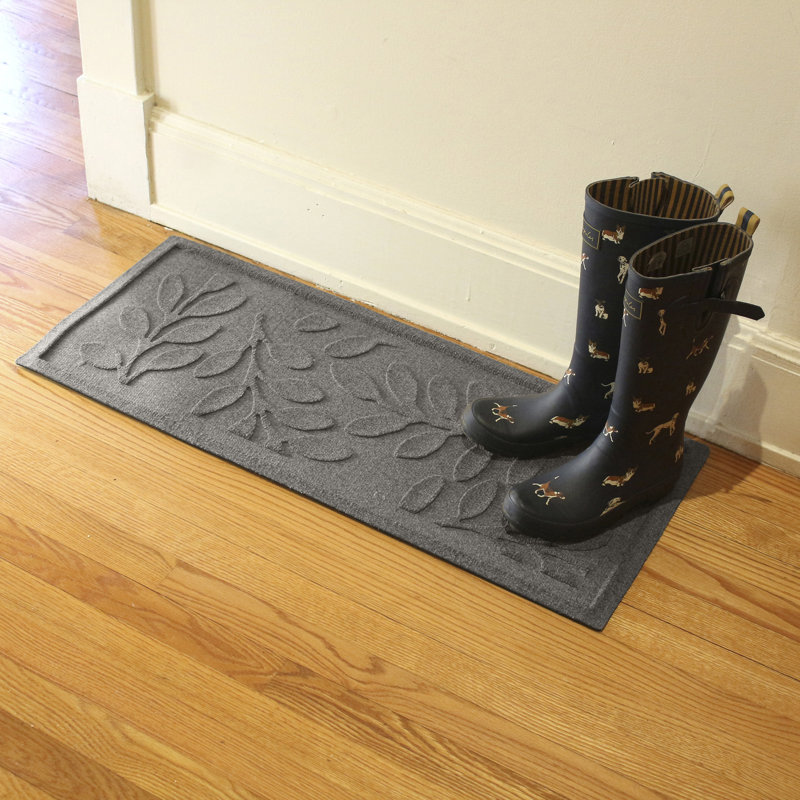 Tapis-décrottoir d'intérieur 15 po x 36 po WaterHog Brittney Leaf, Gris moyen