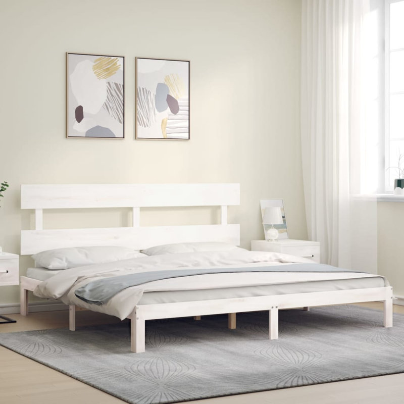 Bed Frame with Headboard, White, Super King (6')