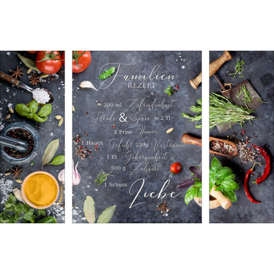 Family Recipe - 3 Piece No Frame Print on Glass