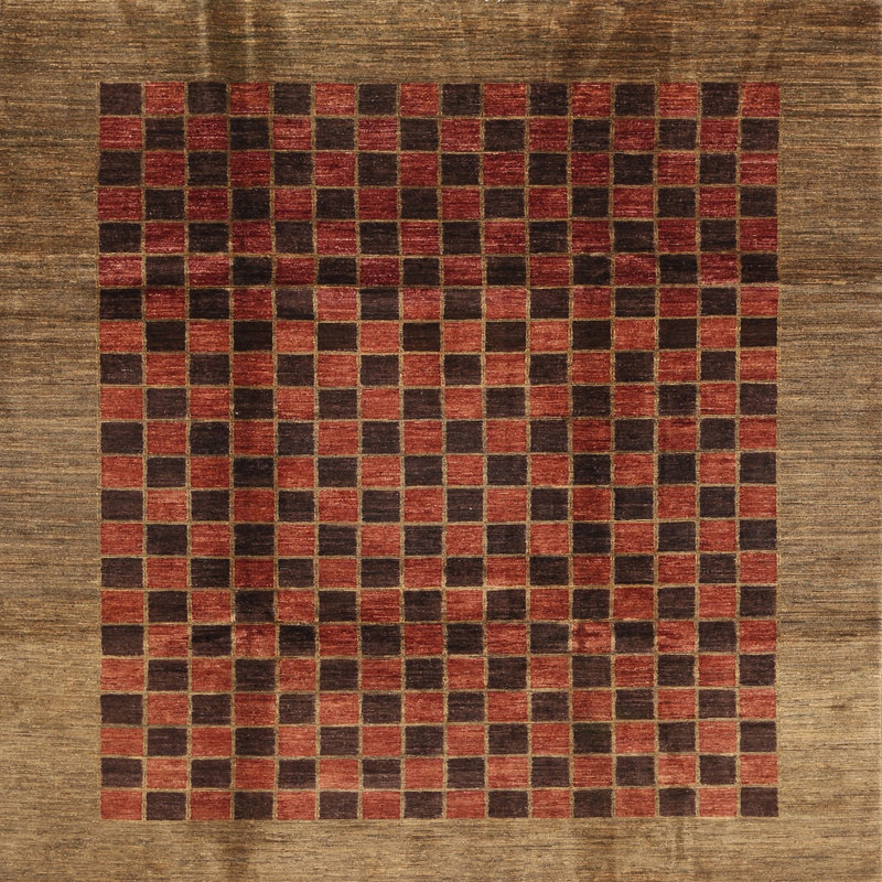 Tapis contemporain brun / rouge, Carré 4 pi