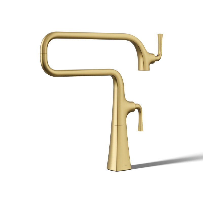 Graze Deck-Mount Pot Filler Faucet, Vibrant Brushed Moderne Brass