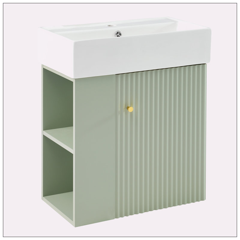 Meuble-lavabo flottant 21,6 po avec lavabo en céramique, rangement à gauche, Vert
