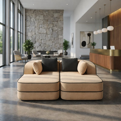 Canapé modulaire de réception de 77 po avec chaises doubles et sièges en tissu non assemblé pour hall d'entrée et salles d'attente, brun clair
