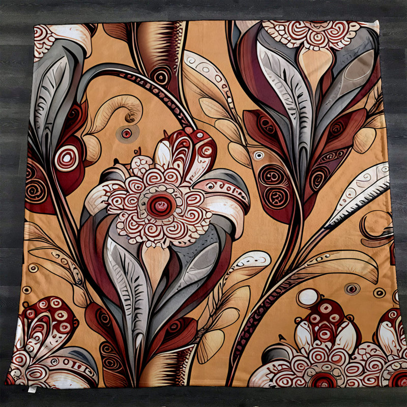 Throw Blanket, 68" W x 80" L, Floral/Abstract, Red/Gray/Orange
