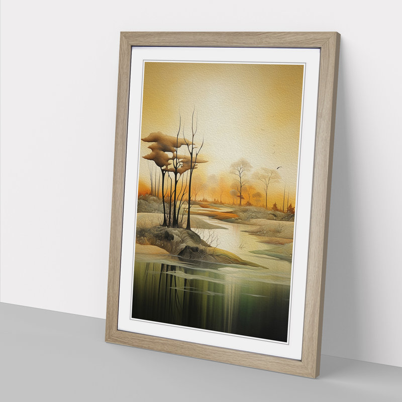 Landscape Contemporary - Single Picture Frame Print on Wood, Oak Framed, 64cm H x 46cm W x 2cm D