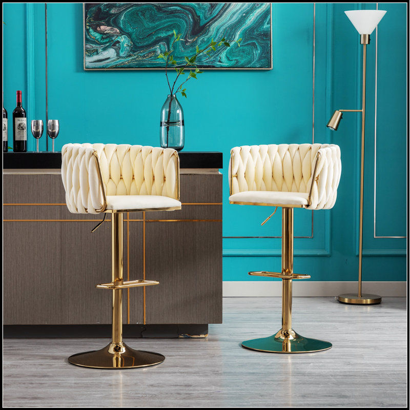 Ensemble de 2 tabourets de bar pivotants confortables avec repose-pieds chromé et hauteur réglable pour les cuisines et les bars modernes