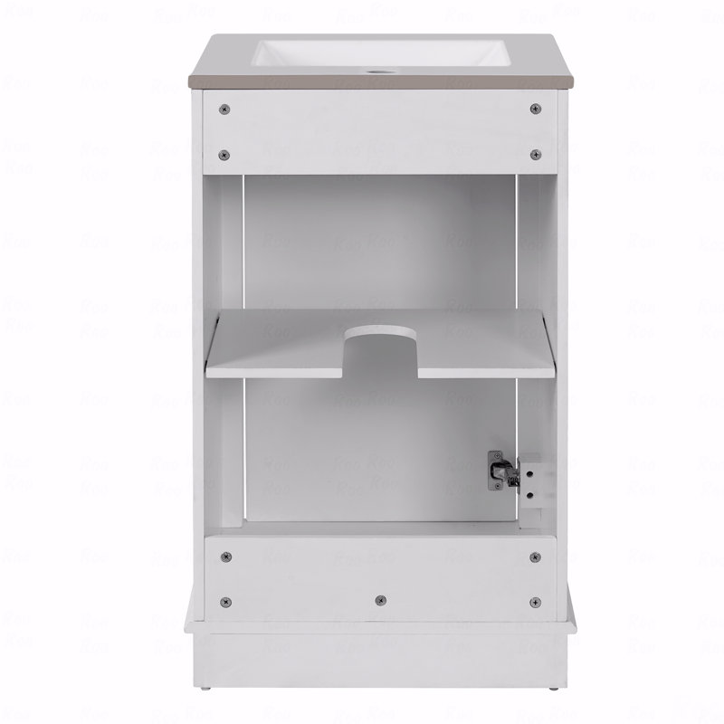 Meuble-lavabo de 20 po avec lavabo en céramique, ensemble de meuble-lavabo simple autoportant avec porte à fermeture douce, tablette réglable, style moderne.
