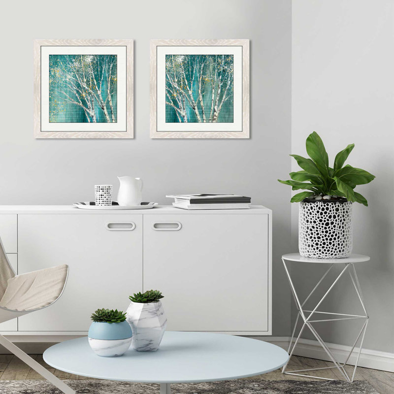« blue bouleau horizontal », ensemble de 2 reproductions de peintures à l’acrylique encadrées, H 16,5 po x l 33 po x P 1 po
