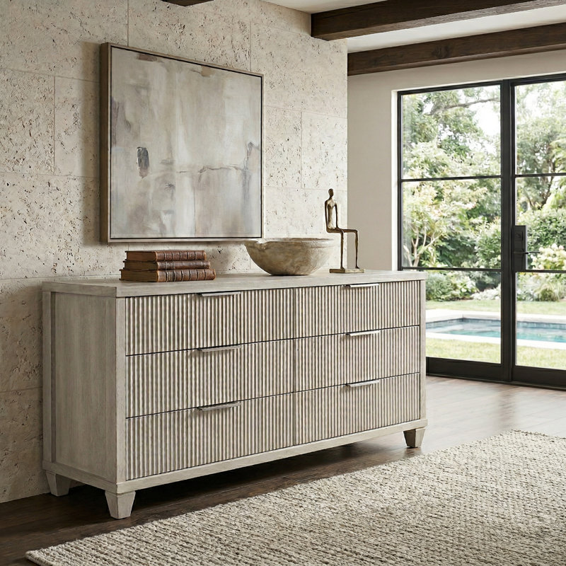 Aurelin Mid-Century Modern 54.8"W 6 Drawer Dresser, Anti White