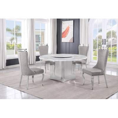 Ensemble de salle à manger en marbre blanc avec chaises Lazy Susan et Boucle