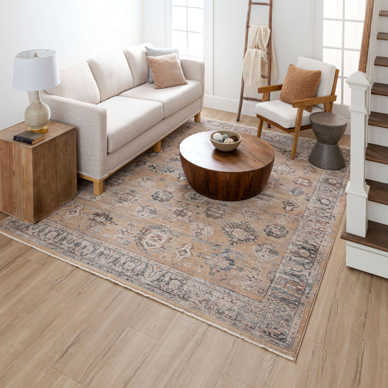 Echo Damask Beige and Gray Synthetic Rectangular Rug