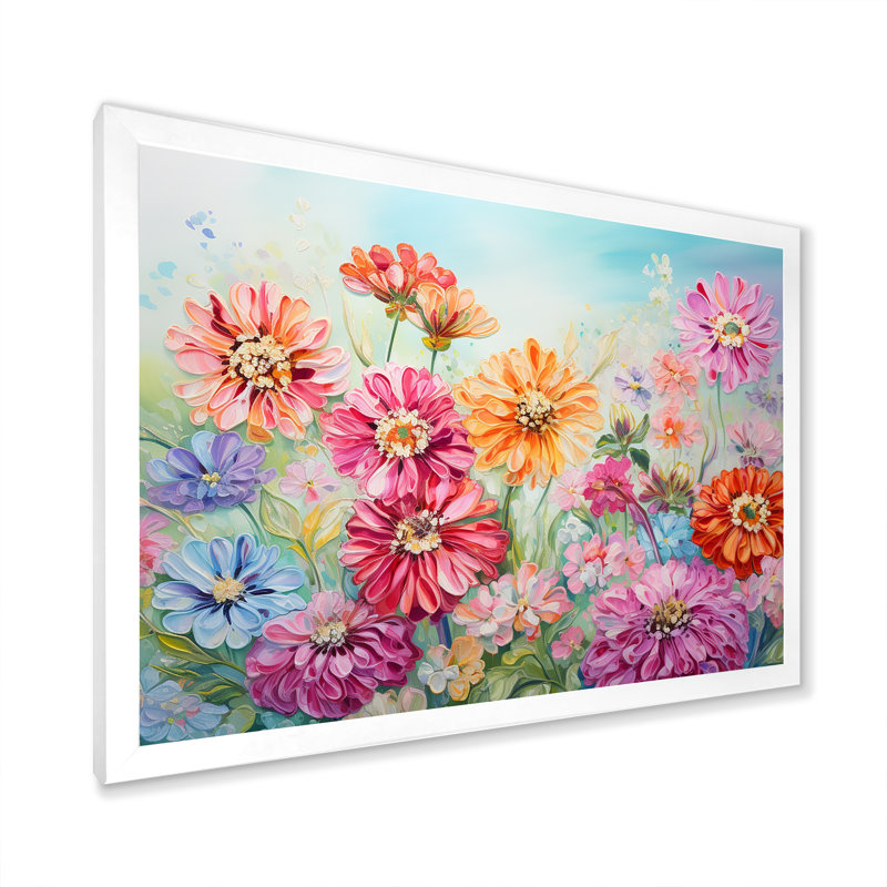 Zinnias Farmhouse Field Charm sur toile, H 30 po x l 40 po x P 1,5 po, Cadre simple blanc