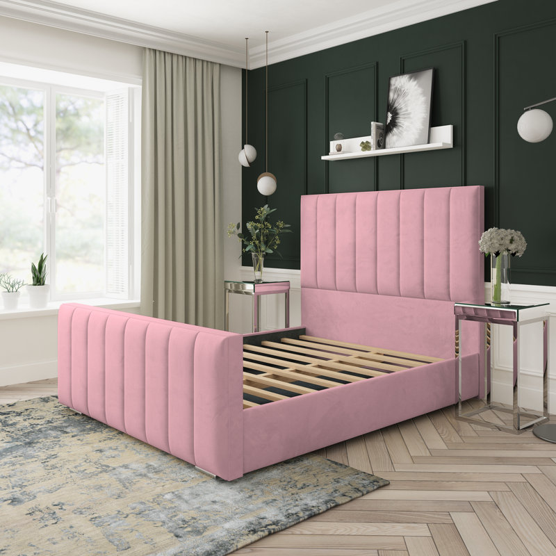 Upholstered Platform Bed, Kingsize (5'), Pink