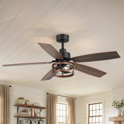 52" Farmhouse Caged Ceiling Fan With Light And Remote