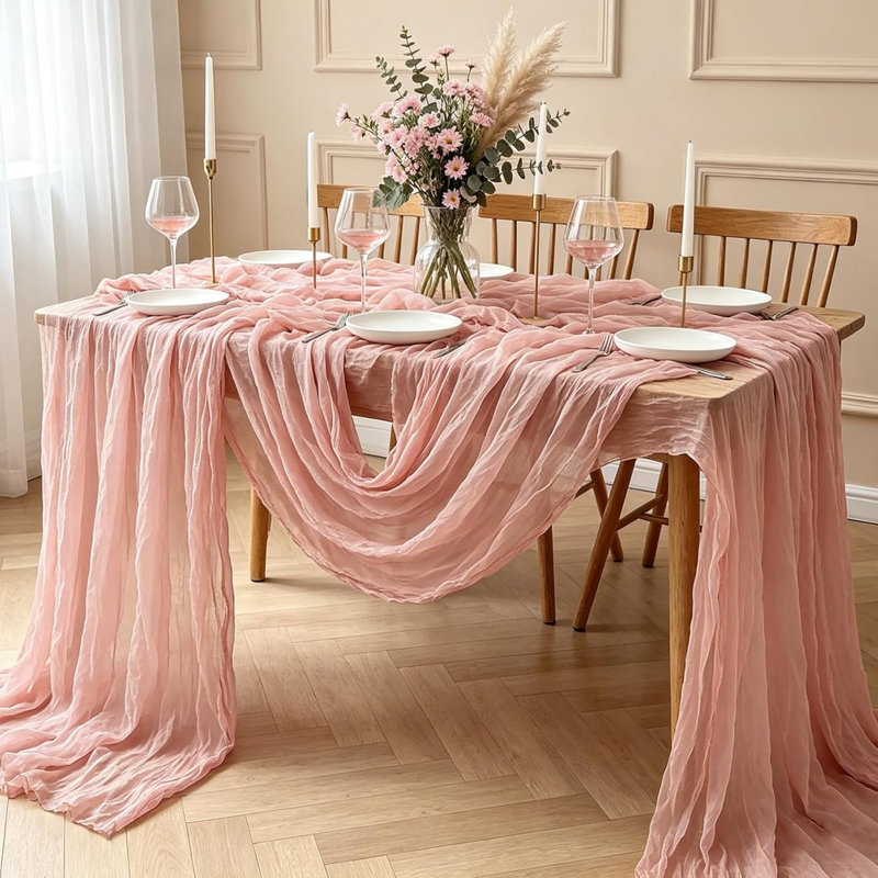 Chemin de table rose en étamine, chemin de table bohémien 10 pi rose pour la fête de Pâques