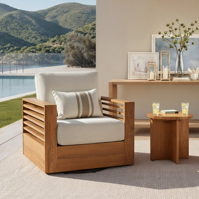 2-Piece Outdoor Swivel Chair Set With Side Table