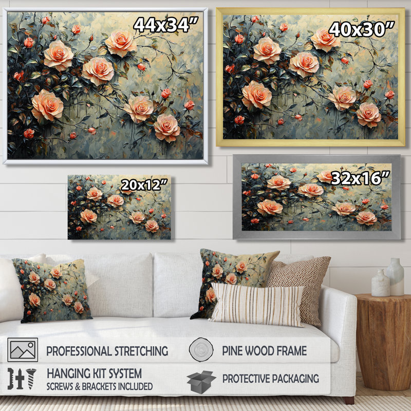 Roses, fleurs, parfum de sérénité III - roses, art mural sur toile, Impression encadrée flottante sans passe-partout, Doré