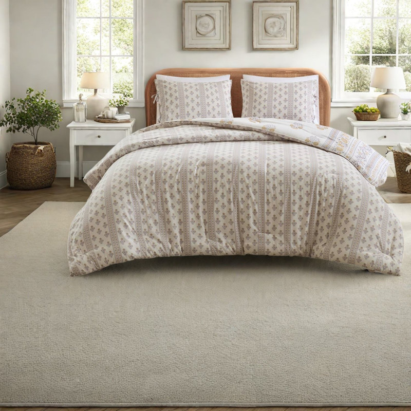 Ensemble de literie pour grand lit double, édredon réversible en mélange de coton à motif floral