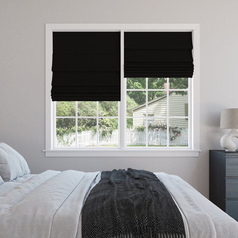 Pryer Textured 100% Blackout Cordless Roman Shade, 35"W x 64"L, Black