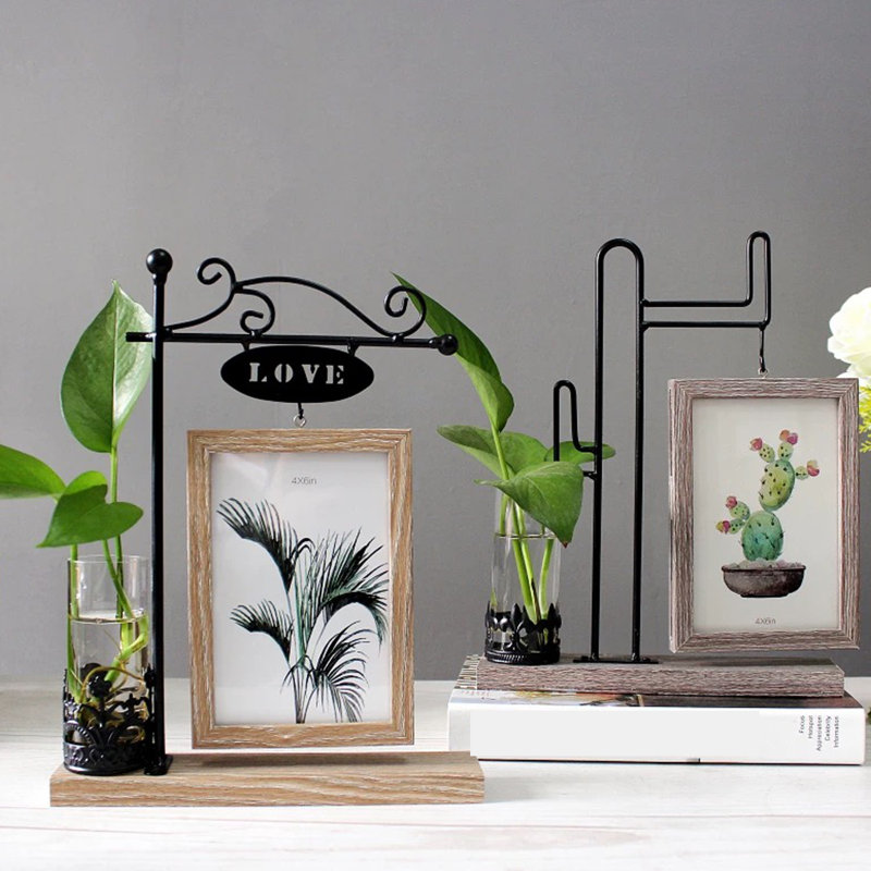 ENSEMBLE DE 2 cadres photo avec vase en verre pour plantes, cadre photo de bureau pour cadre de bureau