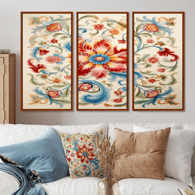 Floral Mosaic Tiles Ornamental I - Abstract Tile Wall Art Living Room Set