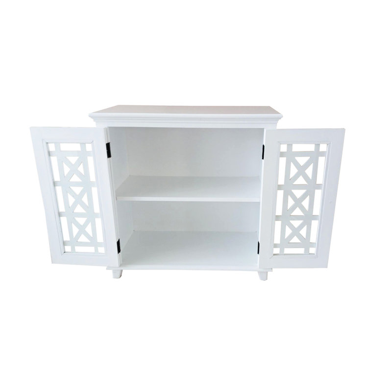 Armoire d'appoint blanche avec porte en verre et tablette intérieure, commode en bois massif de style Mid-Century moderne idéale pour les décors primaires